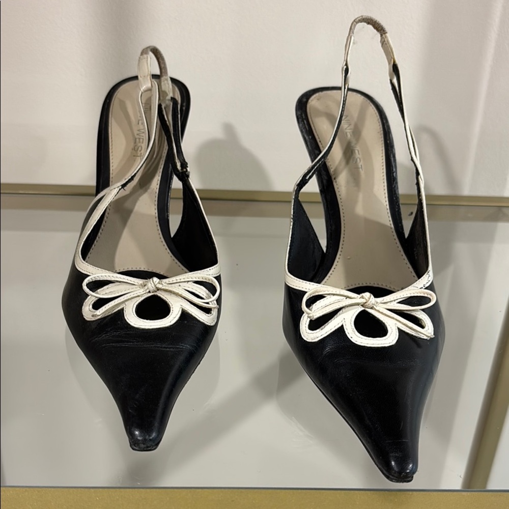 Nine West Black and White Slingback Heels